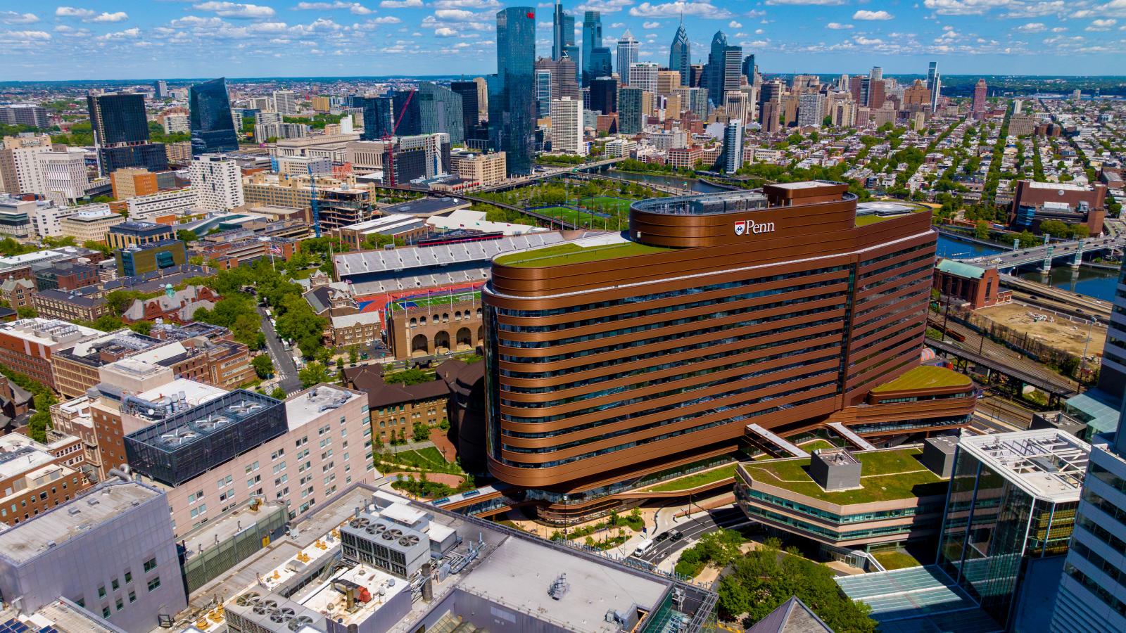 Aerial view of Philadelphia and Penn Medicine Pavilion