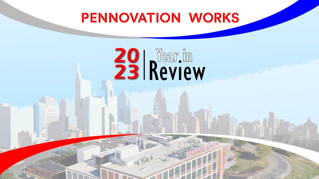Philadelphia city skyscape and Pennovation logo