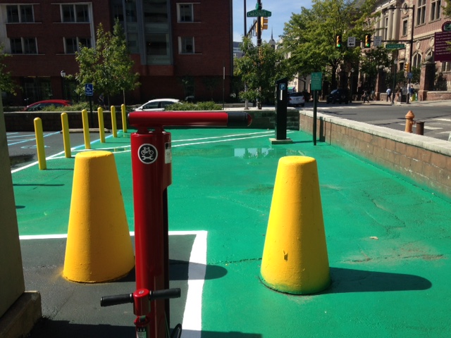 bike rack on corner of 34th & Chestnut 34th & Chestnut bike rack
