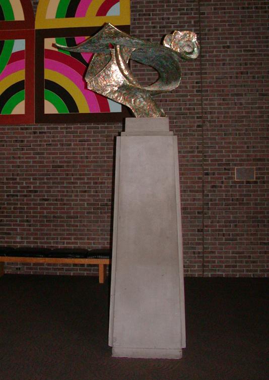 Voyager statue in front of artwork