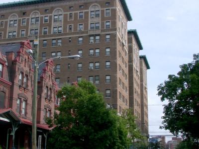 Chestnut Hall from the ground level to capture the height of the building